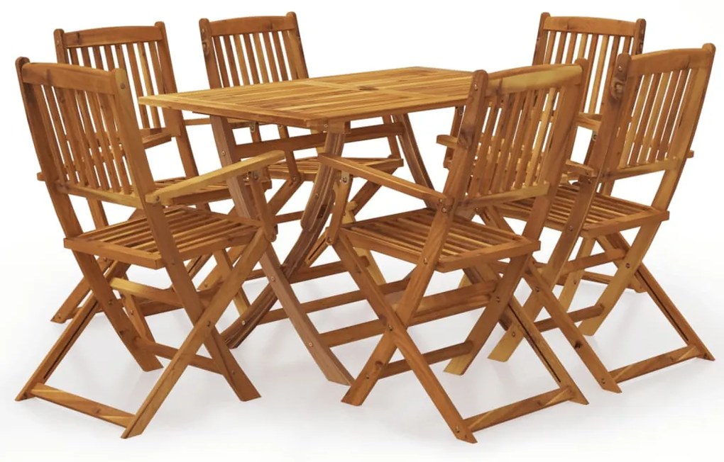 43379 vidaXL Градински трапезен комплект, сгъваем, 7 части, акация масив