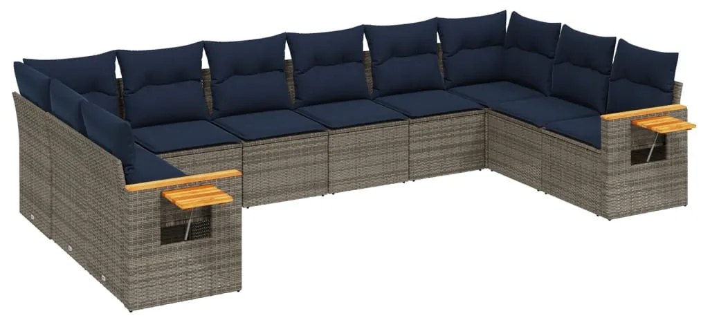 3227167 vidaXL Градински диван с възглавници, 10 части, полиратан, сив