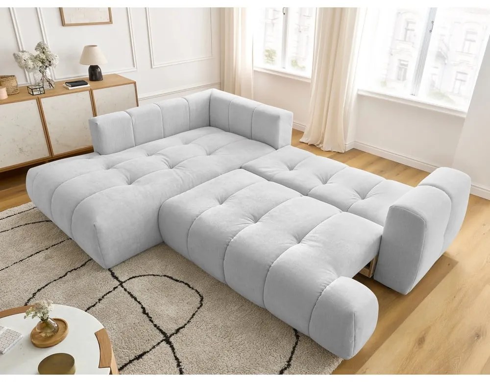 Светлосив сгъваем/с място за съхранение ъглов диван (ляв ъгъл/L форма) Fuji – Bobochic Paris