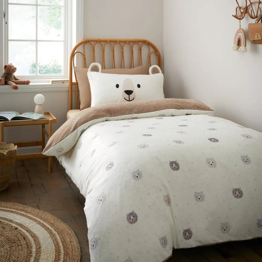 Кафяво-кремаво единично детско спално бельо от микроплюш 135x200 cm Cosy Bear – Catherine Lansfield