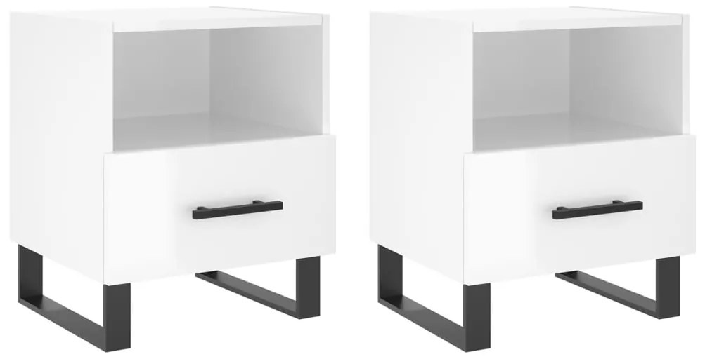 827489 vidaXL Нощни шкафчета, 2 бр, бял гланц, 40x35x47,5 см, инженерно дърво