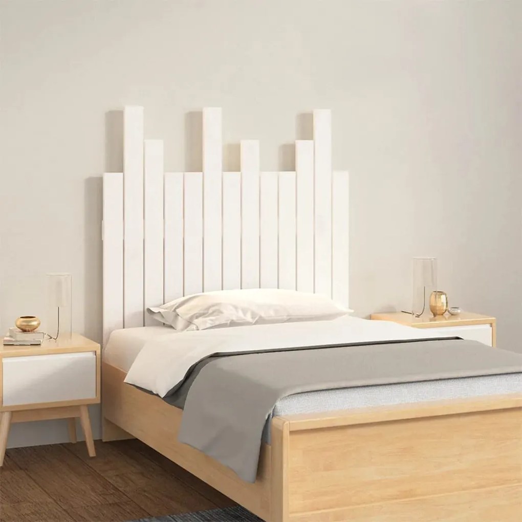 824804 vidaXL Стенна табла за спалня, бяла, 82,5x3x80 см, борово дърво масив