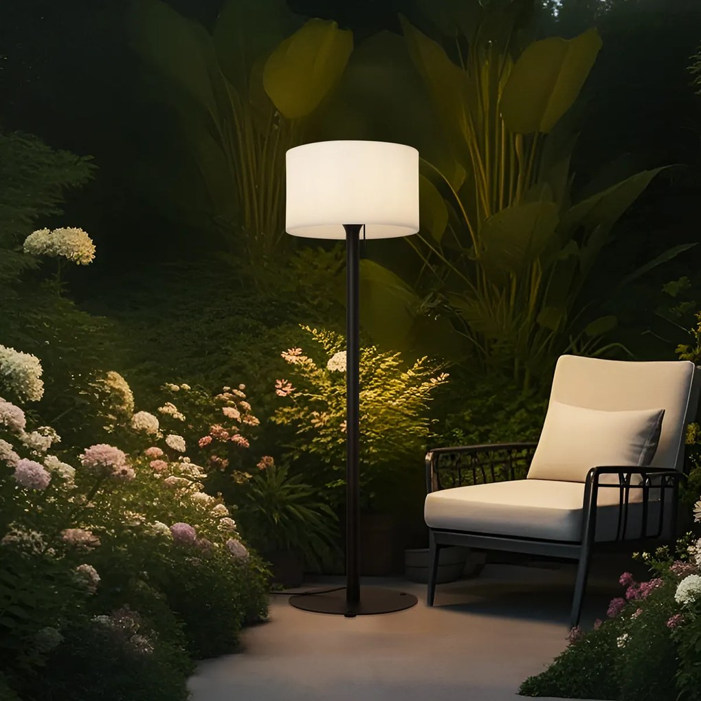 Модерна външна подова лампа черна с бял абажур IP44 - Mississippi