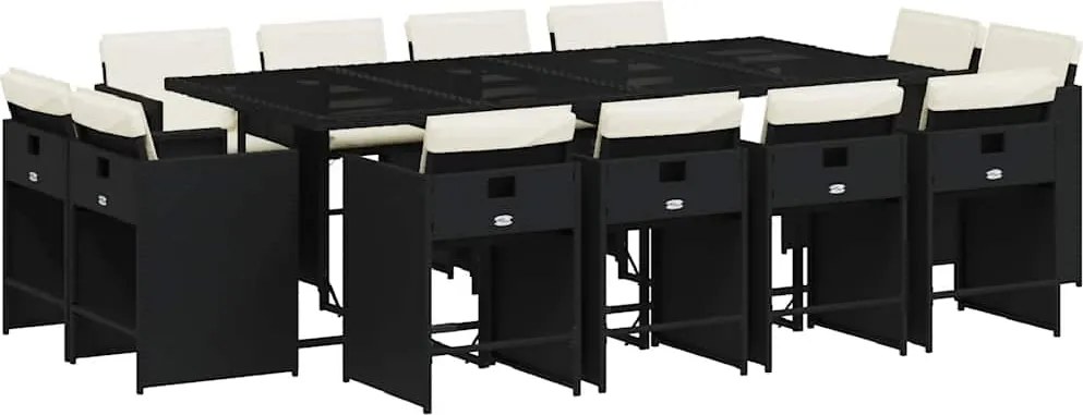 3211218 vidaXL Външен трапезен комплект 13 части с възглавници черен полиратан