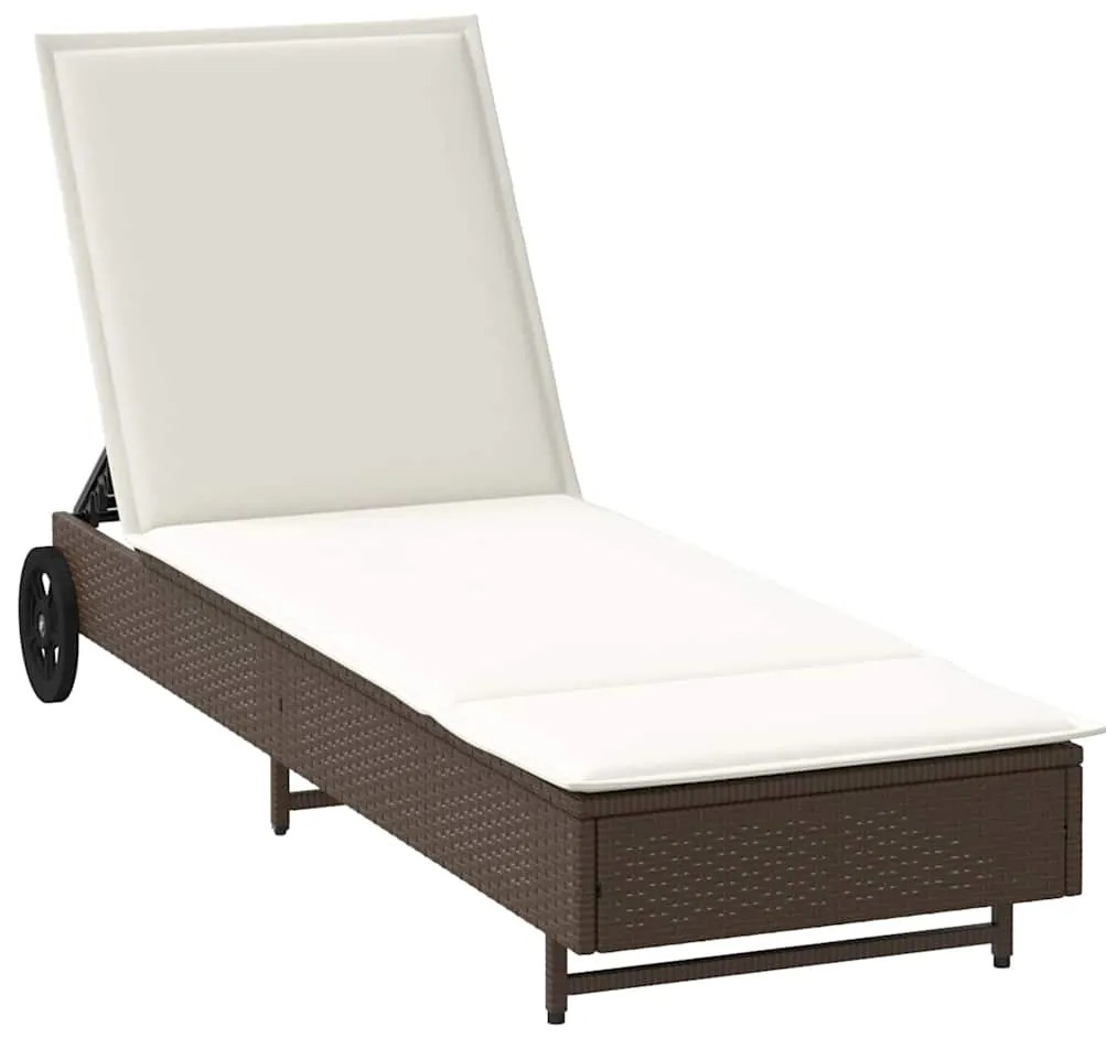4104034 vidaXL Шезлонг с колелца и шалте кафяв полиратан