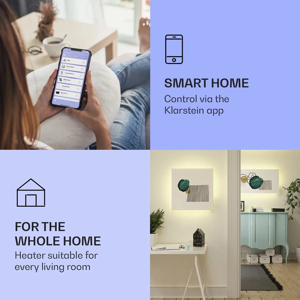 Klarstein Mojave 1000 смарт отоплителен уред 2 в 1 Инфрачервн конвектор 120х60 см 1000 W RGB осветление
