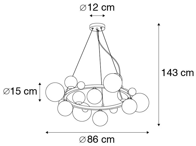 Арт Деко висяща лампа злато с опушено стъкло 12-светлина - David