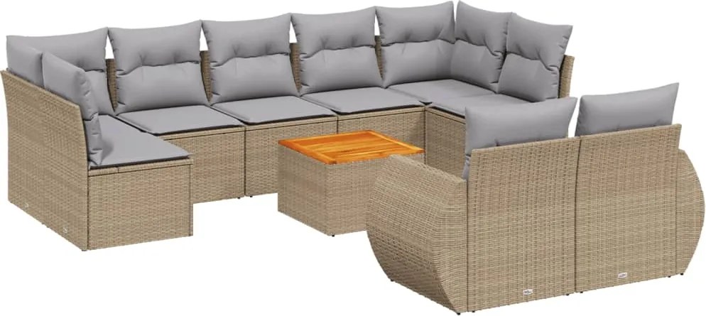 3225156 vidaXL Градински диван с възглавници, 10 части, бежов полиратан