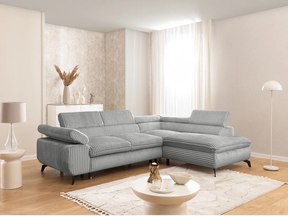 Светлосив ъглов диван от рипсено кадифе (десен ъгъл L форма) Marbeya – Ropez