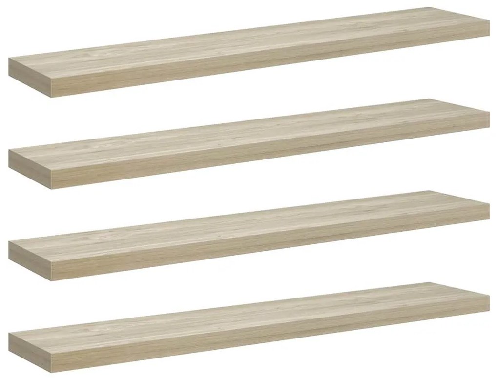 323885 vidaXL Окачени стенни рафтове, 4 бр, дъб, 120x23,5x3,8 см, МДФ