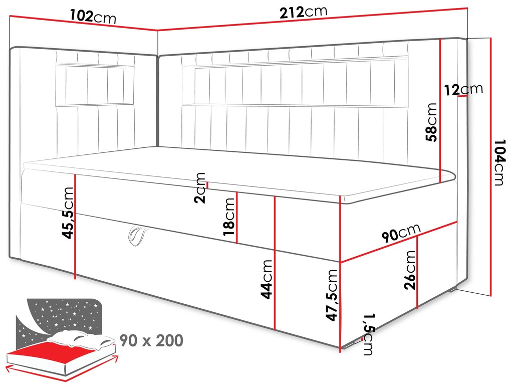 Диван - легло Junior Gold III-Mple-100 x 200-Right