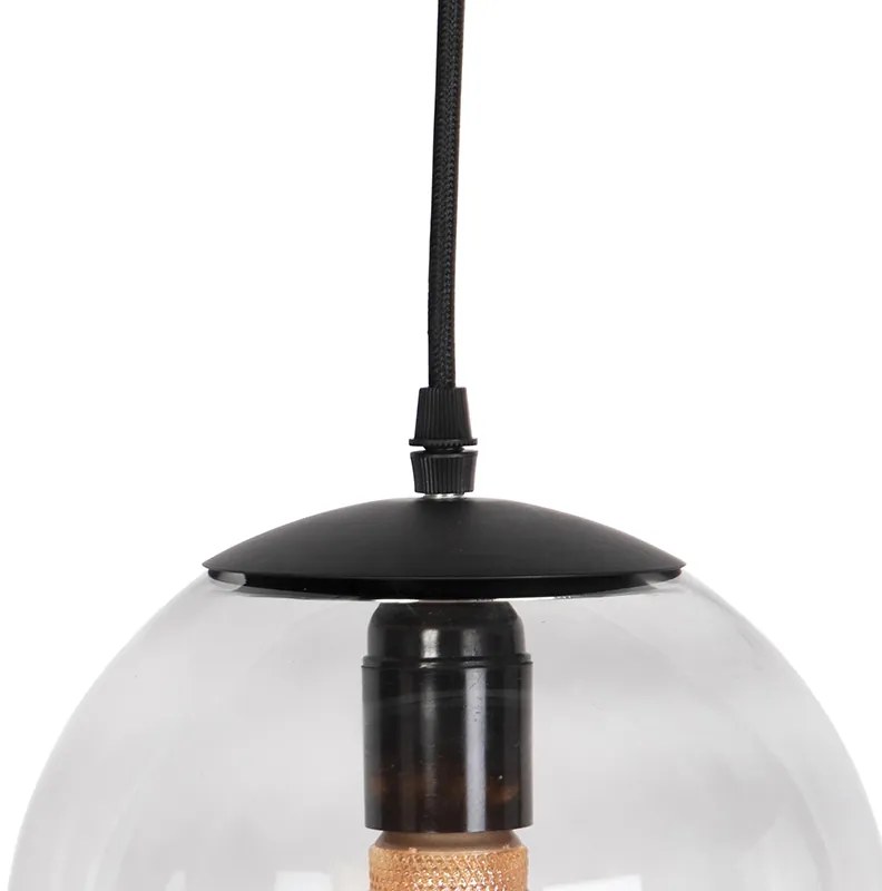 Модерен висящ лампион черен със сиво стъкло 20 см - Pallon