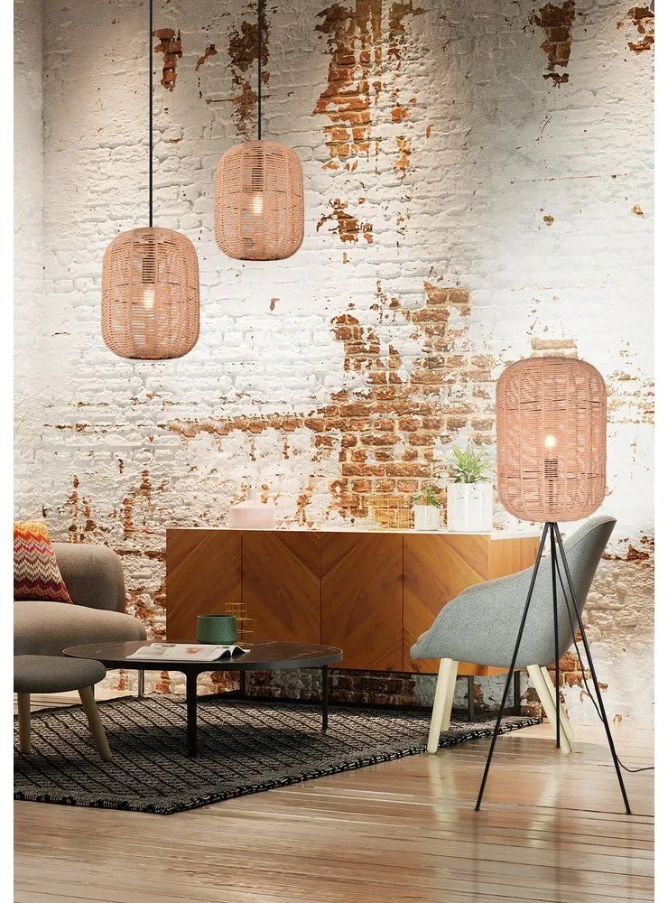 Светлокафяво висящо осветително тяло с текстилен абажур ø 35 cm Runa – Trio