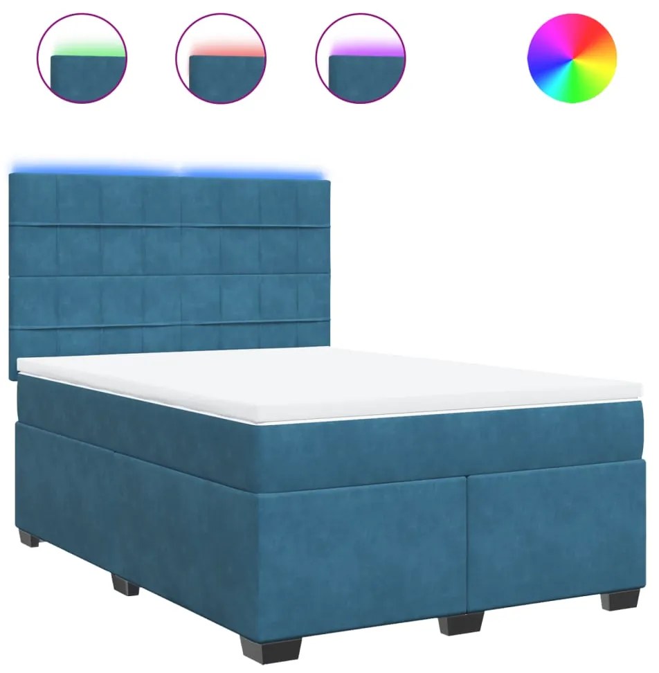 3293258 vidaXL Боксспринг легло с матрак, синьо, 160x200 см, кадифе