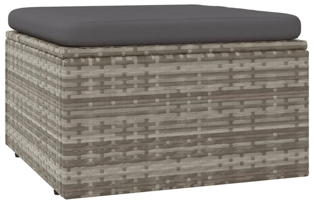 318668 vidaXL Градинска табуретка с възглавница, сива, 55x55x30 см, полиратан