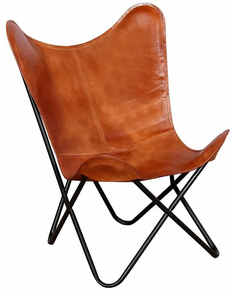 243728 vidaXL Стол тип пеперуда, кафяв, естествена кожа