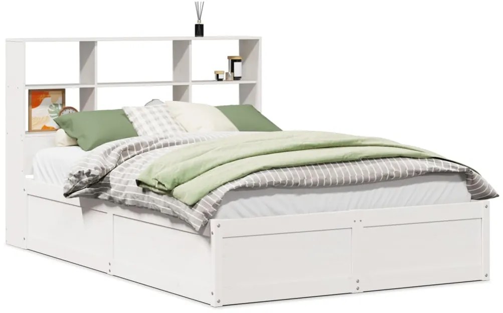 3323459 vidaXL Рамка за легло без матрак, бял, 120x200 см, бор масив