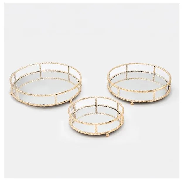 К-кт 3x Декоративен поднос Ø 27/33/37 см златист