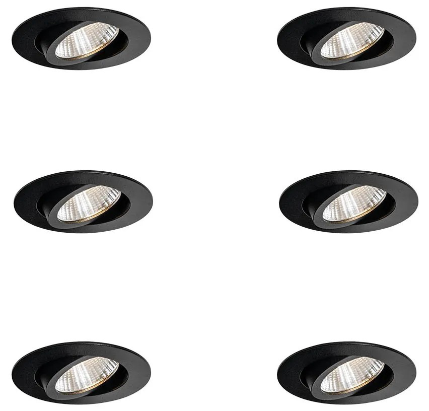 Комплект от 6 вградени спота черни 6.8cm вкл. LED 750 lm димируеми IP23 - Gaius