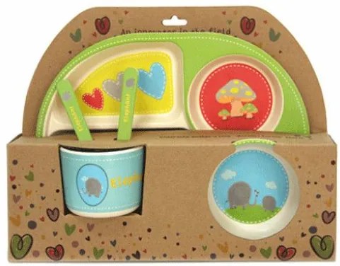 Детски сервиз за хранене 5 части със заоблена четирисекционна чиния "Слонче"