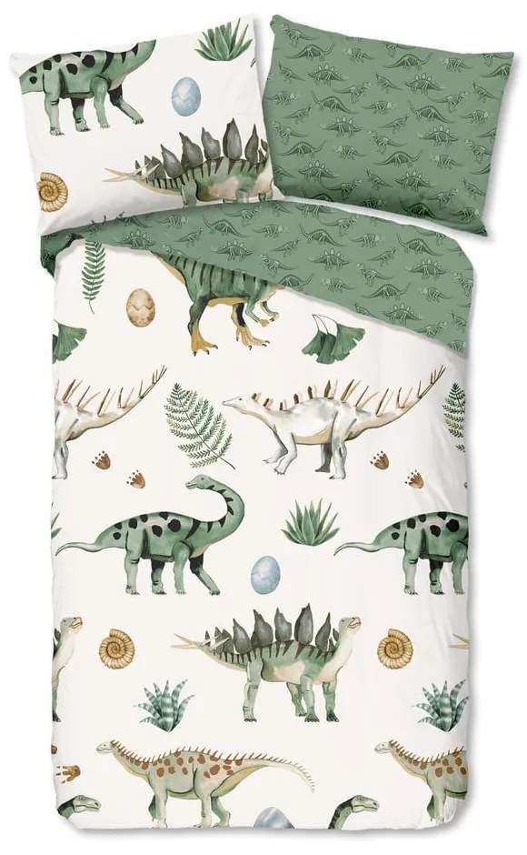 Зелено-бежово единично памучно детско спално бельо 140x200 cm Gabi – Good Morning