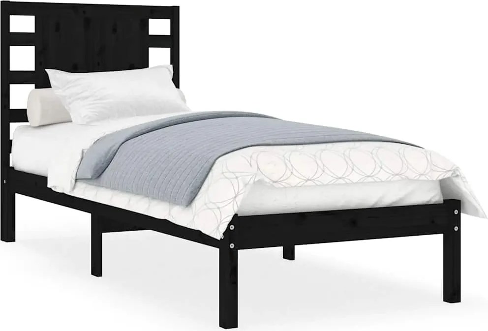 3104182 vidaXL Рамка за легло черна масивно дърво 75x190 см Small Single