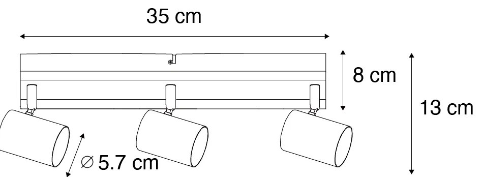 Таванна лампа черна с дърво 3-светлинна регулируема правоъгълна - Jeana