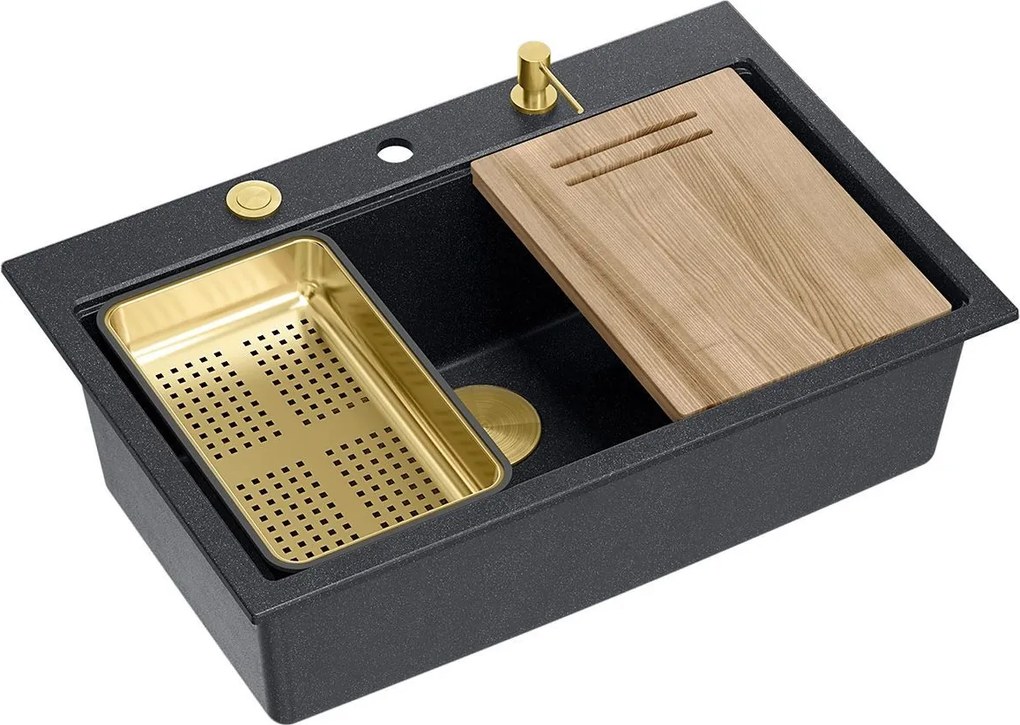 гранитна мивка MARC 110 WORKSTATION Black Metallic