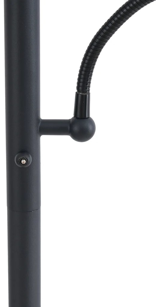 Класическа подова лампа черна с черен абажур и лампа за четене - Retro