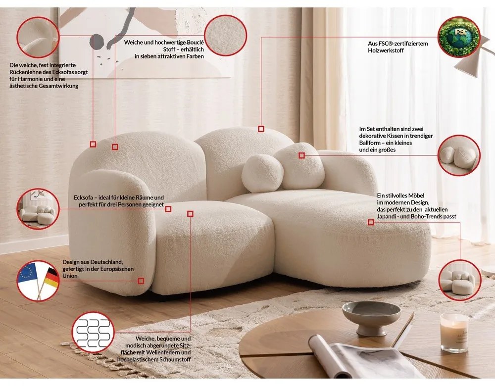 Светлокафяв ъглов диван от букле (десен ъгъл) Orbit – Ropez