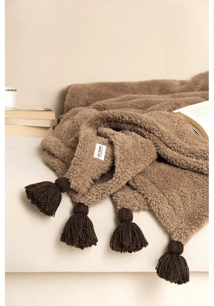 Кафява микро плюшена покривка за двойно легло 200x220 cm Pufffy - Mijolnir