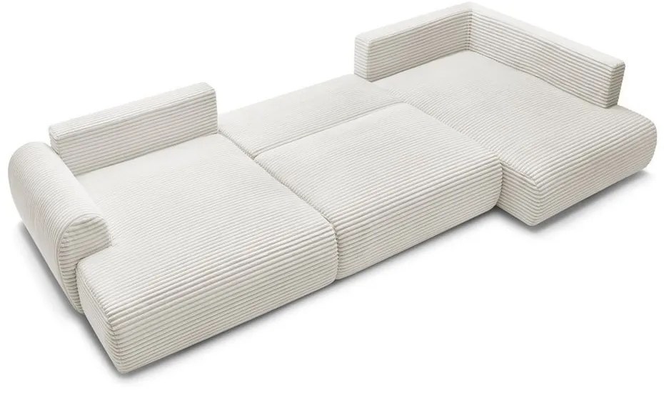 Кремав разтегателен ъглов диван от рипсено кадифе (ляв ъгъл/"U" форма) Lucien – Bobochic Paris