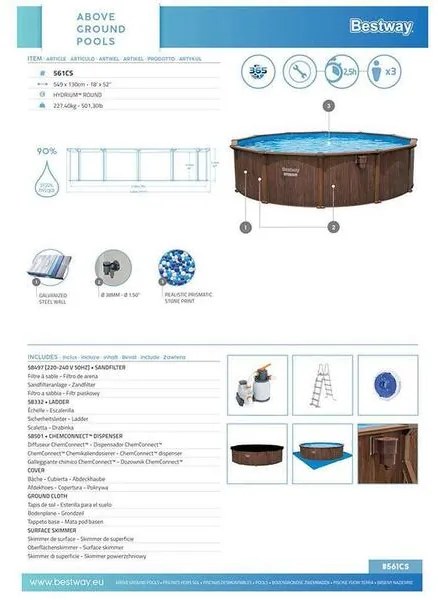 Басейн Hydrium 561CS - 5.5 метра с помпа, стълба, подложка, покривало и диспенсър