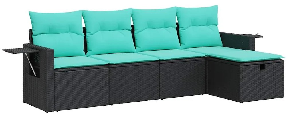 3325463 vidaXL Градински комплект с възглавници, 5 части, черен полиратан