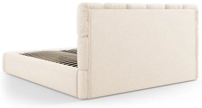 Кремаво двойно тапицирано легло с място за съхранение с включена подматрачна рамка 180x200 cm Bellis – Micadoni Home