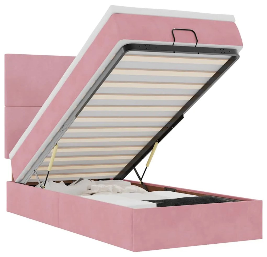 3314227 vidaXL Османска легло с матраци и LED, розово, 90x200 см, кадифе