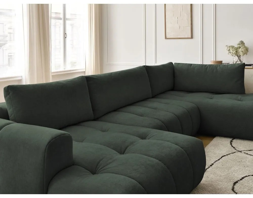 Зелен сгъваем/с място за съхранение ъглов диван (десен ъгъл/U форма) Fuji – Bobochic Paris