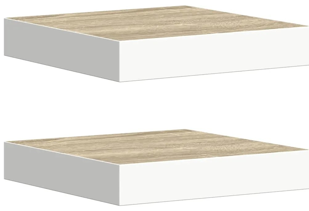 326568 vidaXL Окачени стенни рафтове, 2 бр, дъб и бял, 23x23,5x3,8 см, МДФ