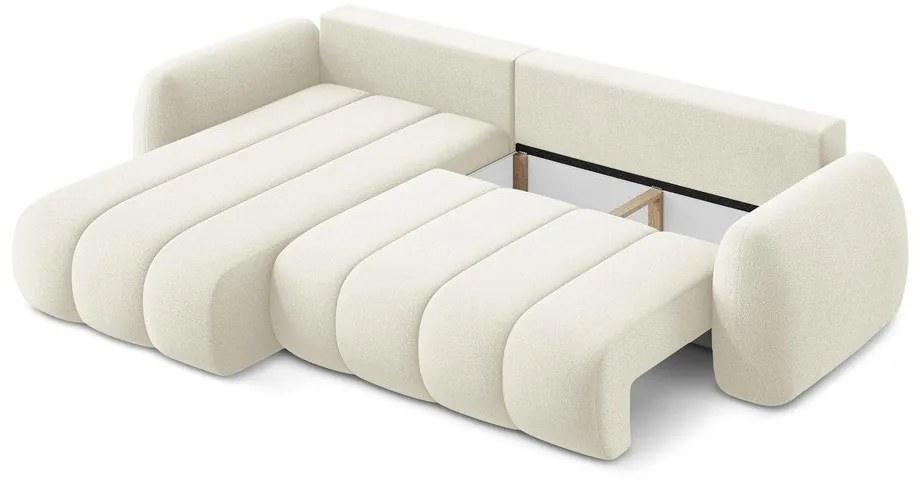 Бежов разтегателен ъглов диван с място за съхранение от букле (ляв ъгъл) Pele – Makamii
