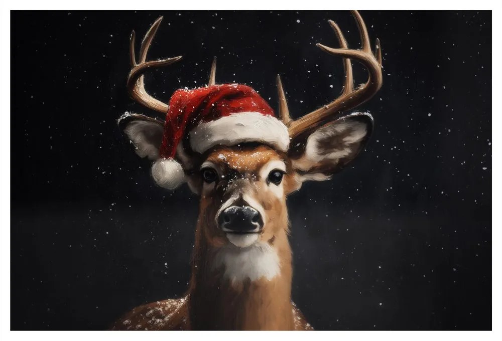 Картина на платно – Сладък коледен елен през нощта
