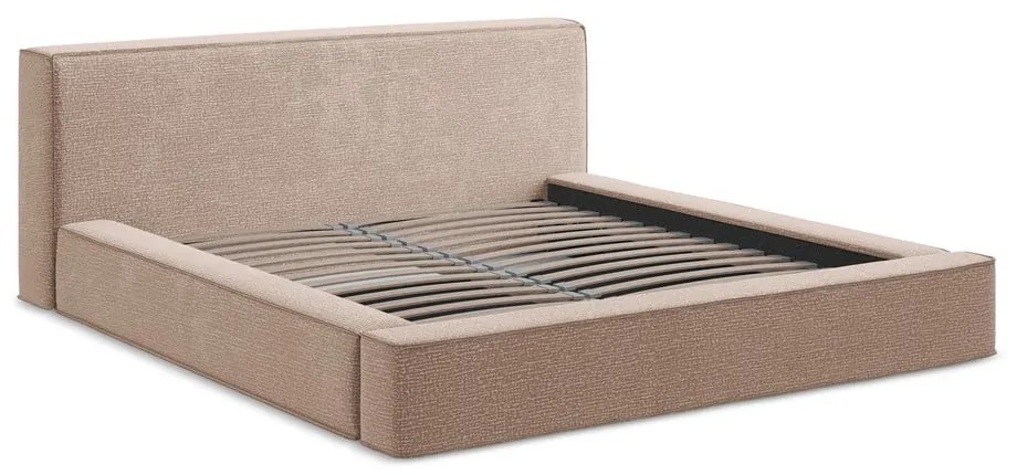 Бледорозово тапицирано двойно легло с място за съхранение и решетка 180x200 cm Noho - Makamii