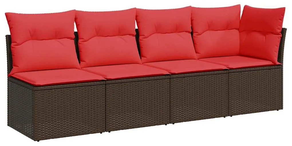 366227 vidaXL Градински диван с възглавници, 4 места, кафяв, полиратан