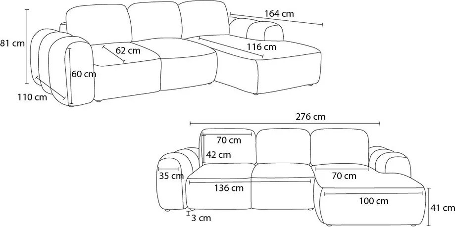 Сив сгъваем/с място за съхранение ъглов диван от прежда с примки от букле (десен ъгъл) Montaigne – Bobochic Paris