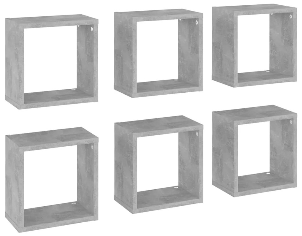 807039 vidaXL Стенни кубични рафтове, 6 бр, бетонно сиви, 26x15x26 см