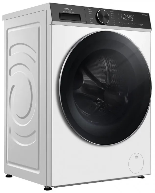 Пералня с предно зареждане Tesla WF81480T, 1900W, 8 кг, 1400об/мин, Инверторен мотор, Клас А, 14 програми, Бял/черен