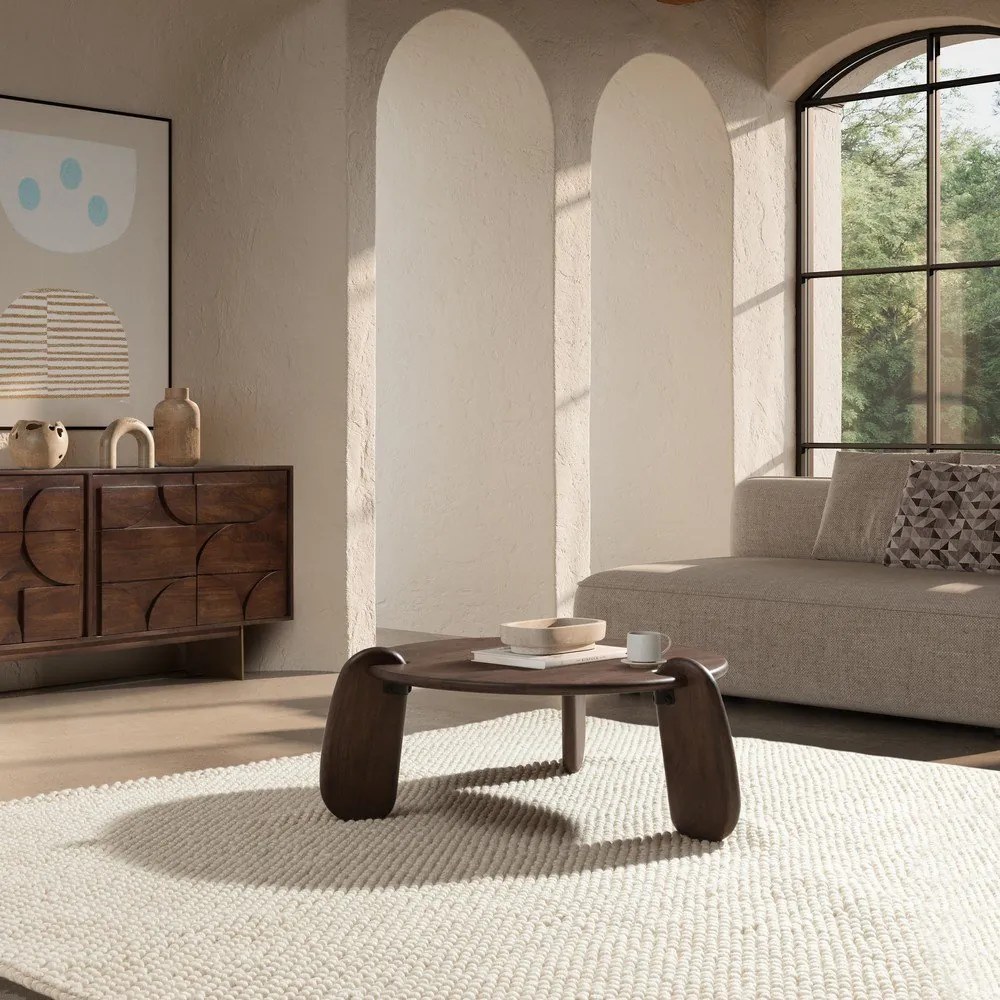 Тъмнокафява кръгла масичка за кафе от масивно манго ø 80 cm Tamira – MOME