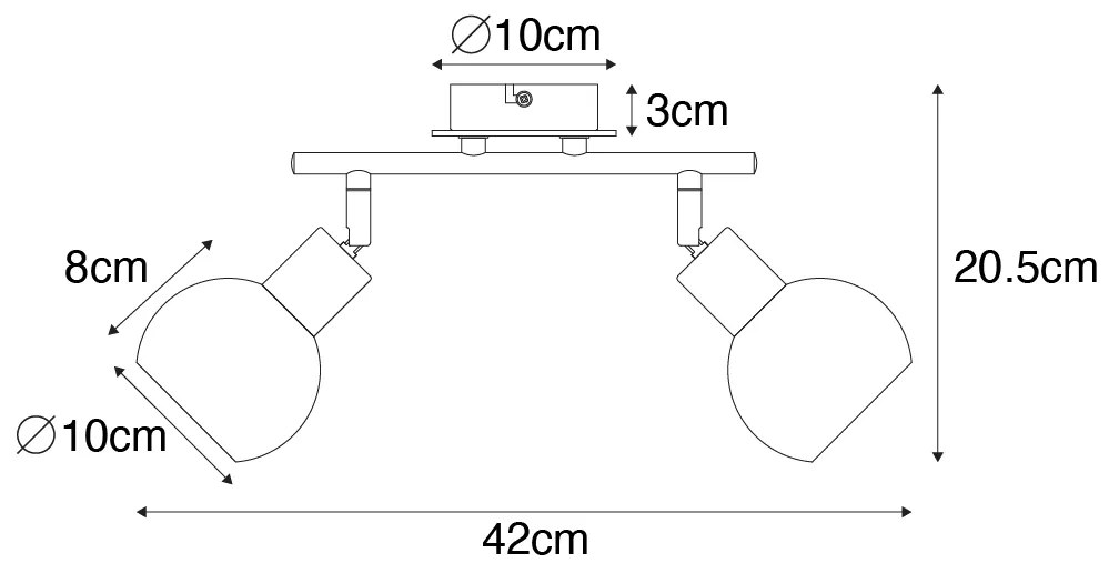 Таванна лампа черна с димно стъкло и дърво 2-светлина - Vidro