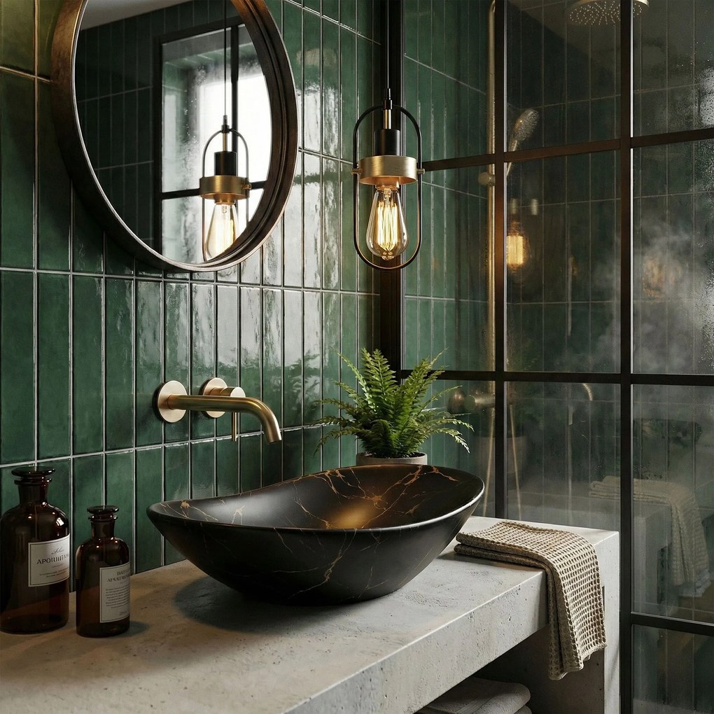 Умивалник за плот Rea Royal 60 Black Marble Mat