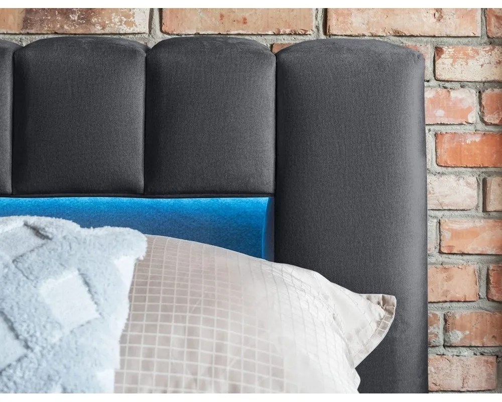 Сиво двойно легло 160x200 cm тапицирано с място за съхранение с включена подматрачна рамка Lamica – ELTAP