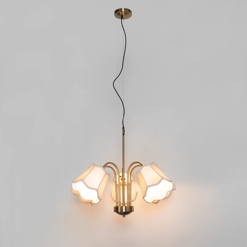 Класически висящ аплик месинг с бял абажур 5-светлина - Nona